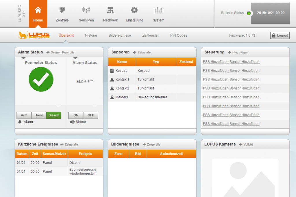 Alarmanlage Lupusec-XT1 Web-interface