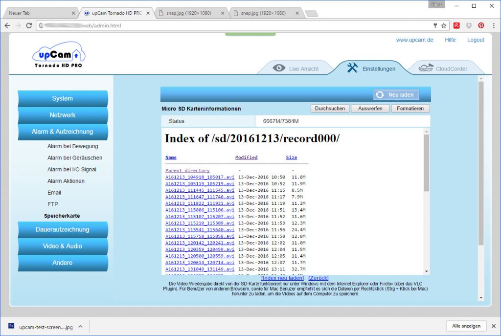 upCam-Tornado-HD-PRO-Test-Menue-sd-karte