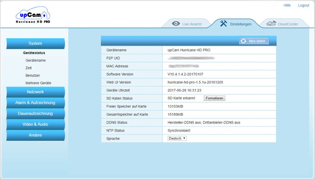 webinterface2-upCam-Hurricane-HD-Pro-Test-geraetestatus