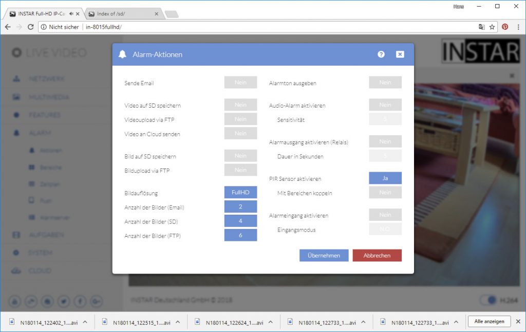 Instar-in-8015-Full-HD-Test-alarm-aktionen